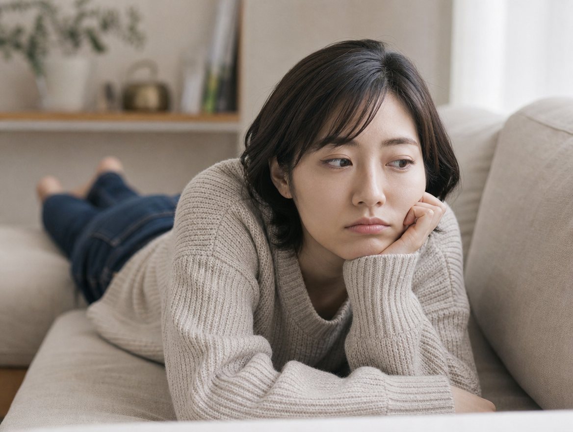 トレーニングが続かず悩んでいる様子の女性