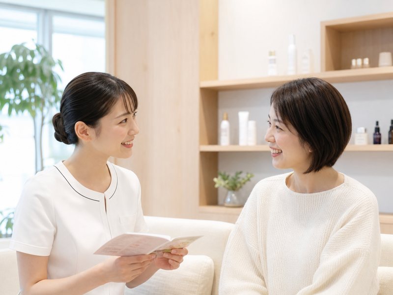 施術後のアドバイスを聞く様子