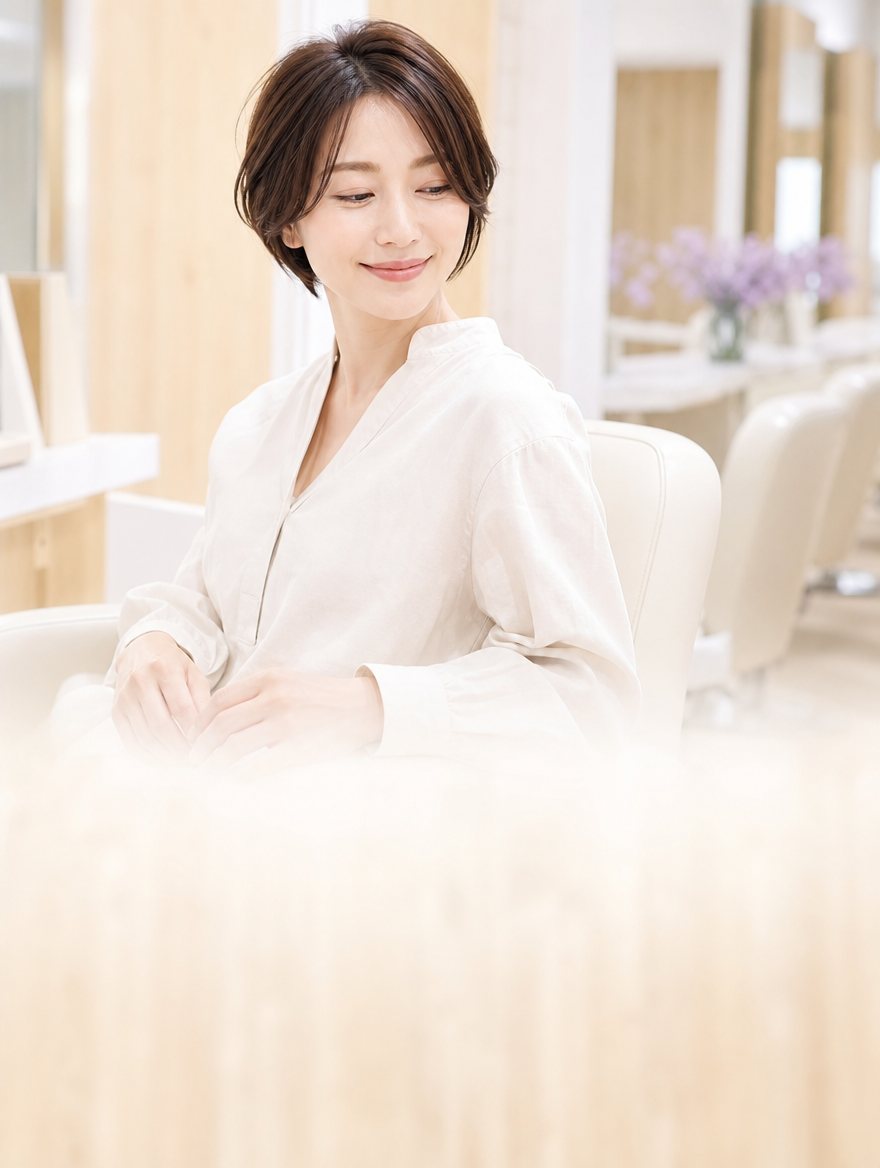 明るいサロンで穏やかな表情の女性