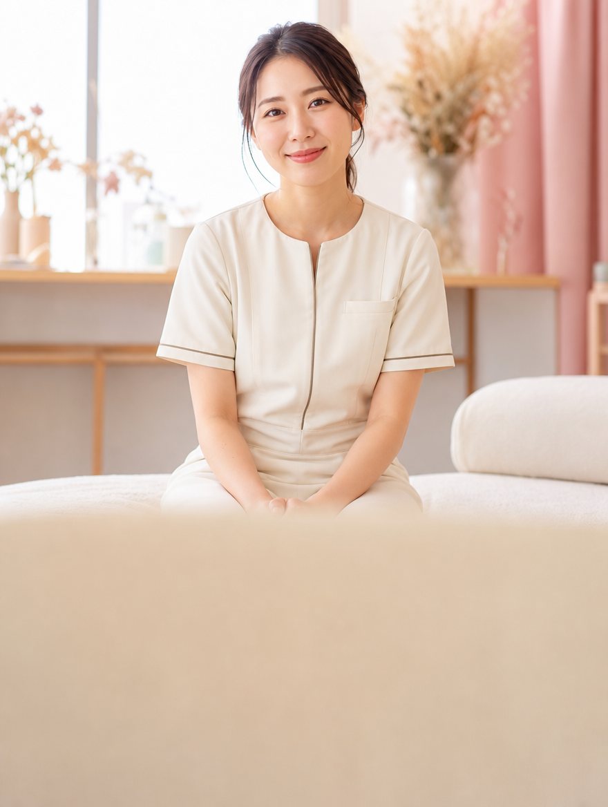明るいサロンでくつろぐ女性