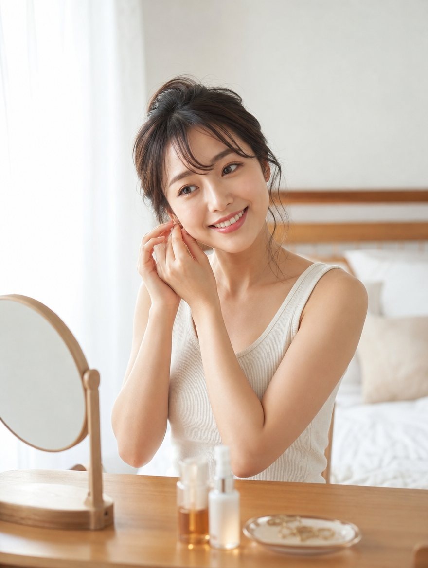 朝の身支度をする女性