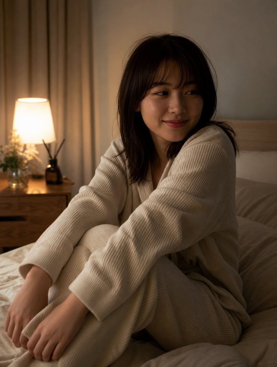 夜くつろぐ女性
